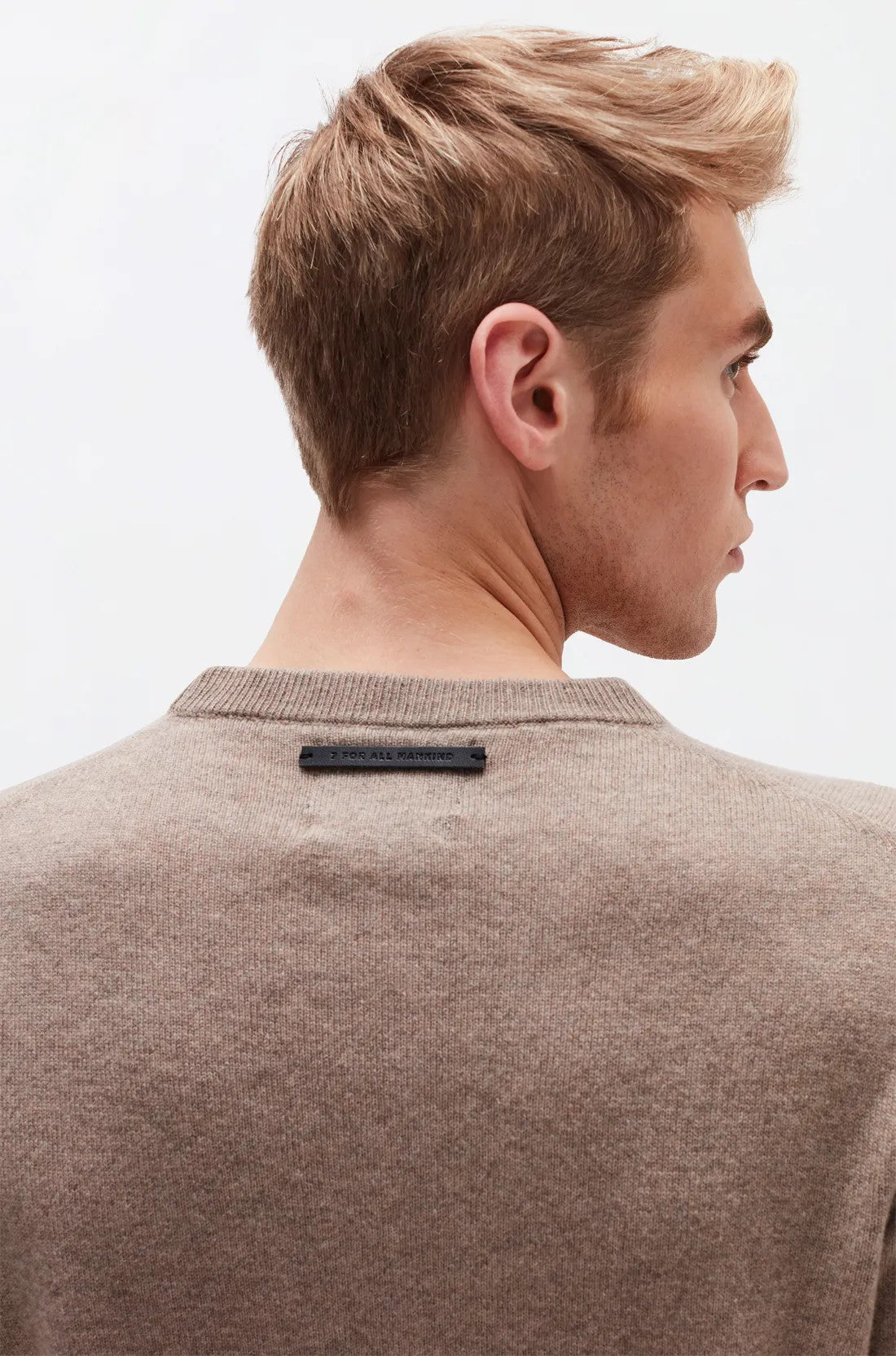 Crew Neck Knit Cashmere W/ Stitch Detail Taupe 7 For All Mankind