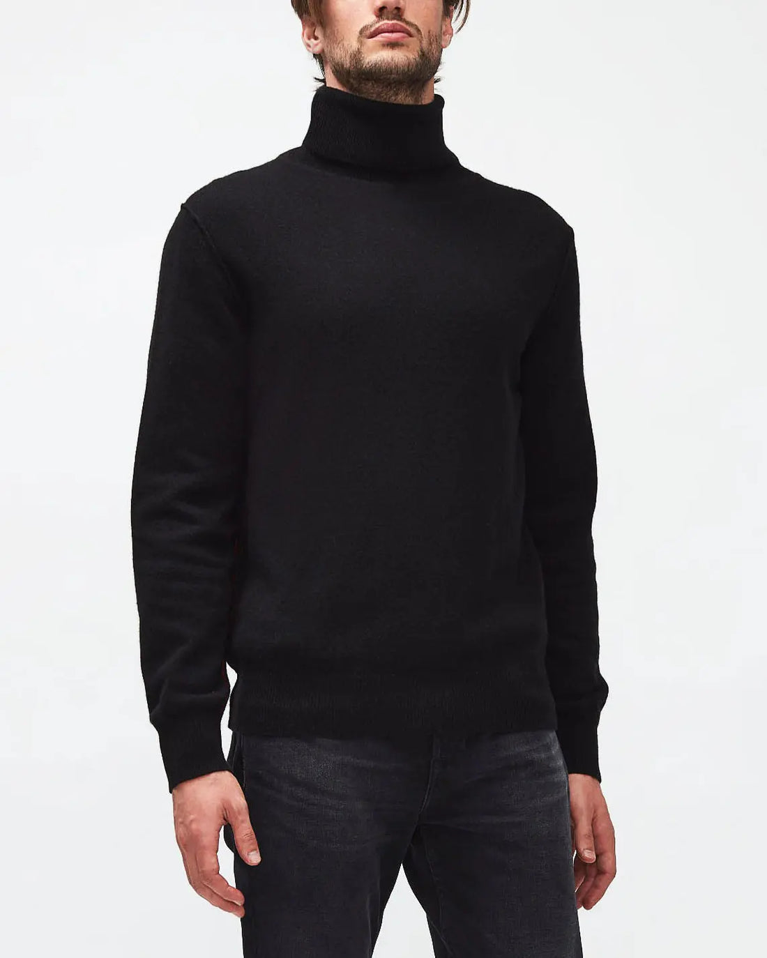 Black Turtle Neck Knit Cashmere W/ Stitch Detail Black - BEVAVA