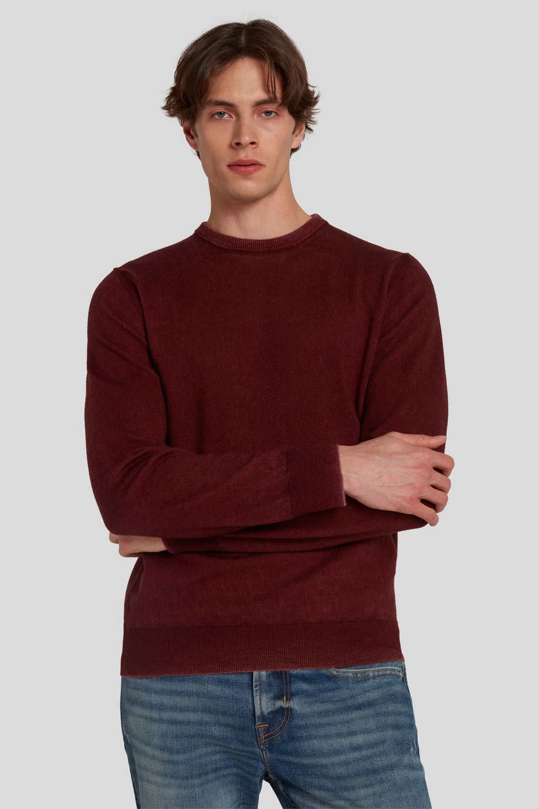 Crew Neck Knit Merino Fast Dye Mulberry_JSHM2160MU_MU_02