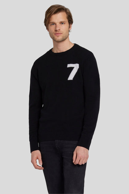 Crew Neck Knit Cashmere Wool W/7 Intarsia Black_JSHM2340BK_BK_01