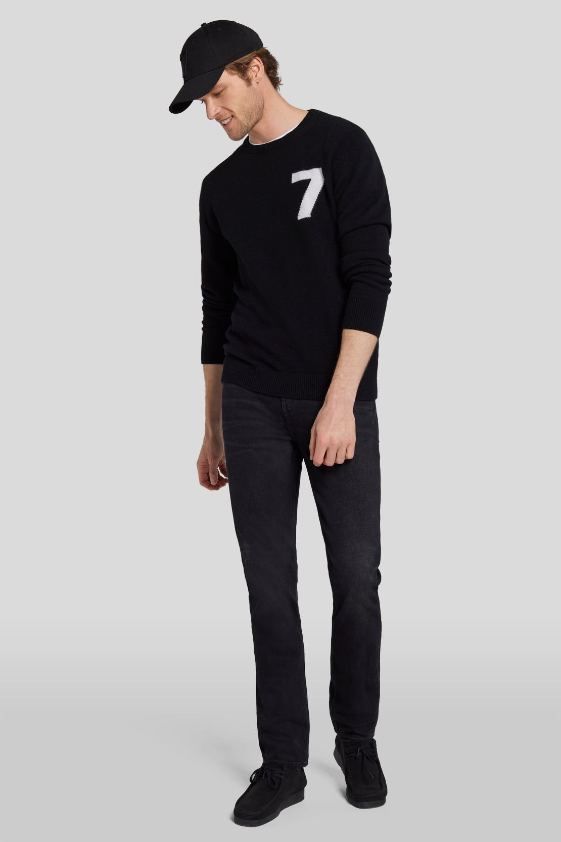 Crew Neck Knit Cashmere Wool W/7 Intarsia Black_JSHM2340BK_BK_02