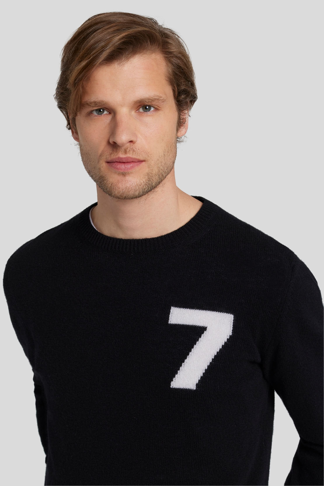 Crew Neck Knit Cashmere Wool W/7 Intarsia Black_JSHM2340BK_BK_03