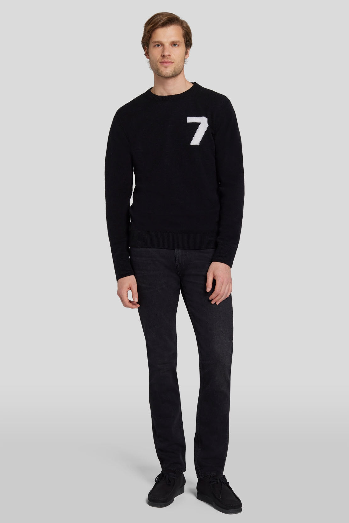 Crew Neck Knit Cashmere Wool W/7 Intarsia Black_JSHM2340BK_BK_06