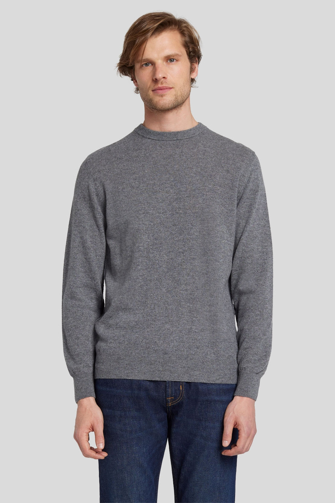 Crew Neck Knit Cashmere W/ Stitch Detail Heather Grey_JSHM2360GR_GR_01