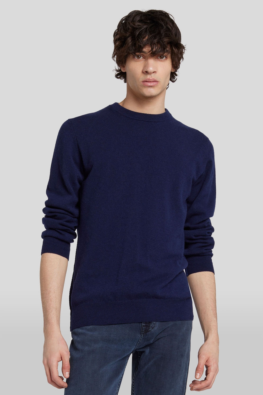 Crew Neck Knit Cashmere W/ Stitch Detail Navy_JSHM2360NA_NA_01