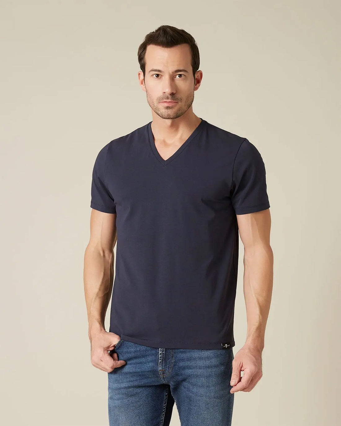 Dark Blue V-NECK T-SHIRT Luxe Performance Navy - BEVAVA
