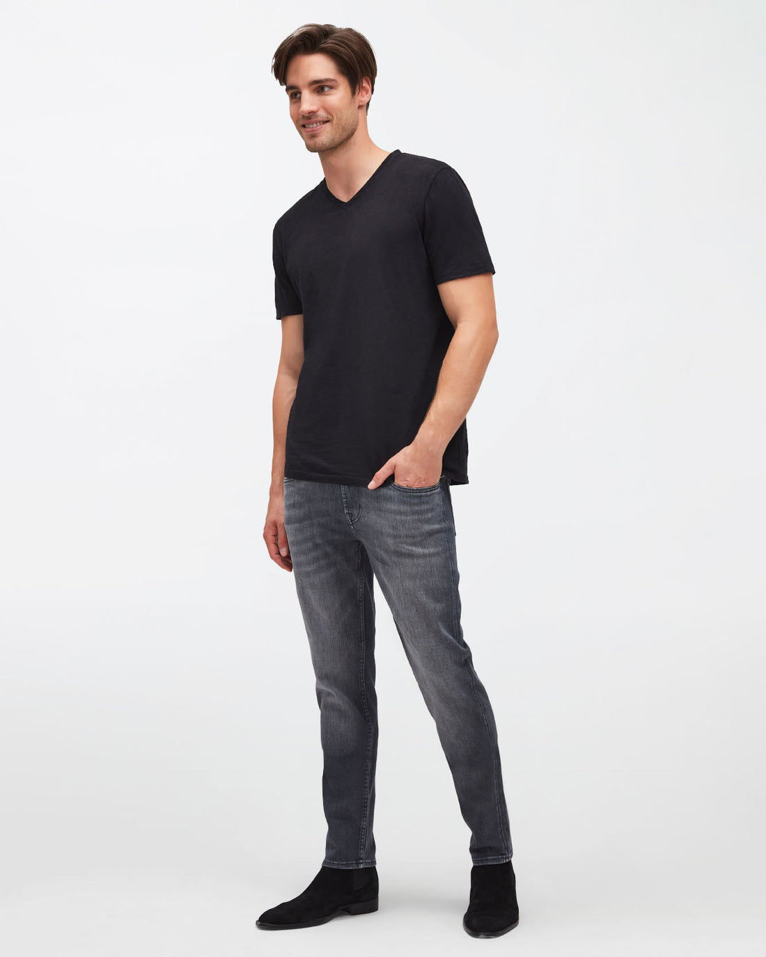 Black V-Neck T-Shirt Slub Black 7 For All Mankind