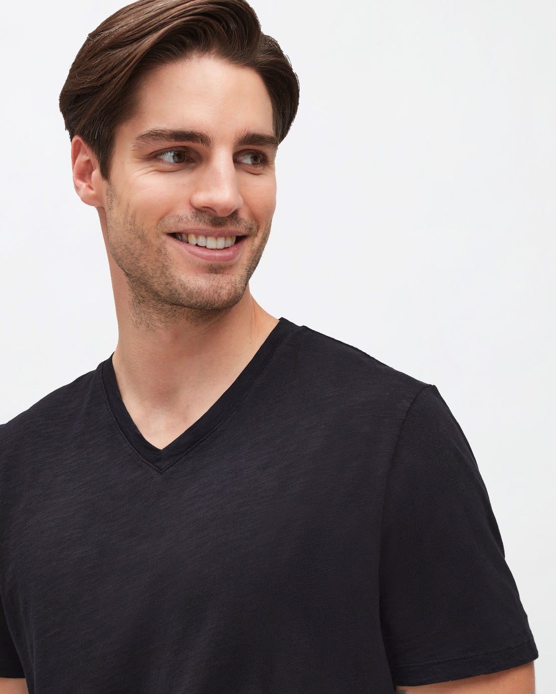 Black V-Neck T-Shirt Slub Black 7 For All Mankind