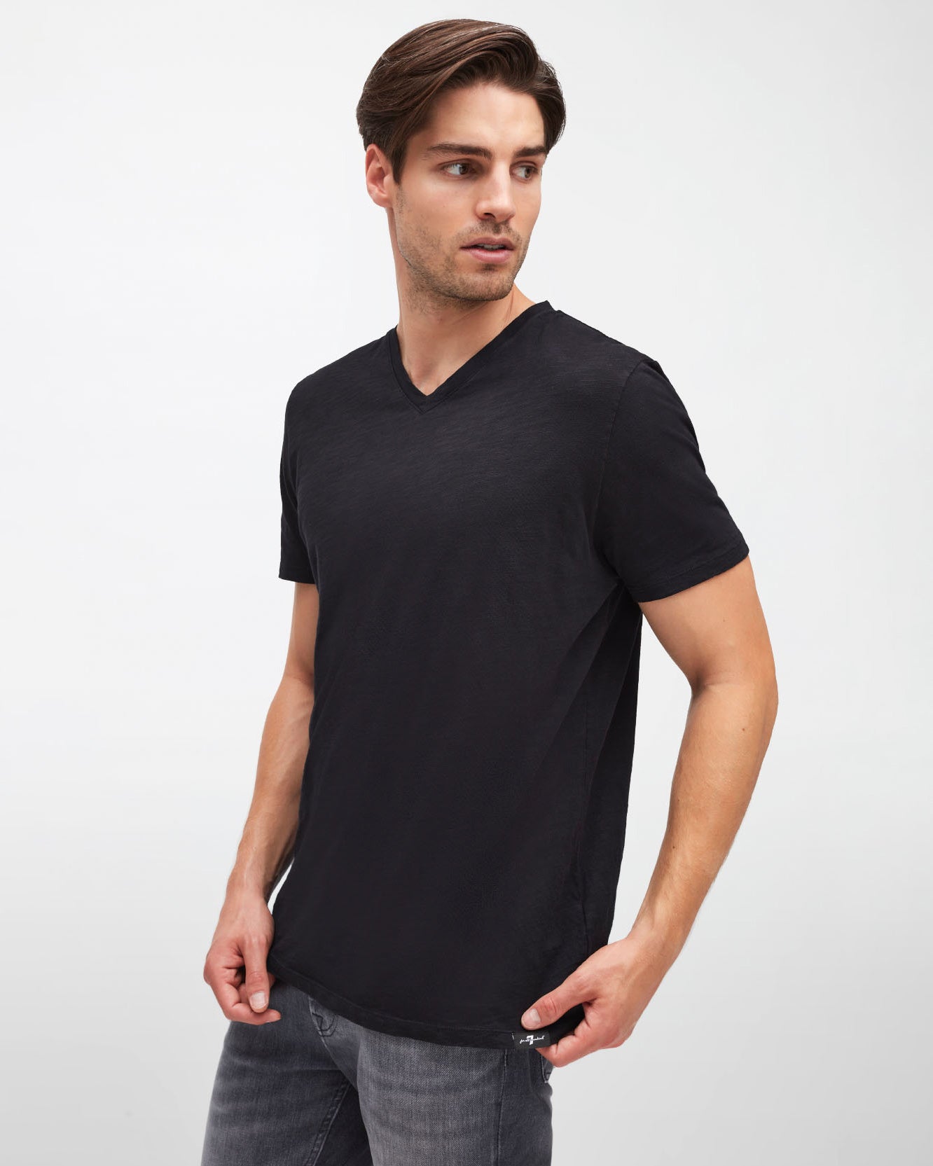 Black V-Neck T-Shirt Slub Black 7 For All Mankind