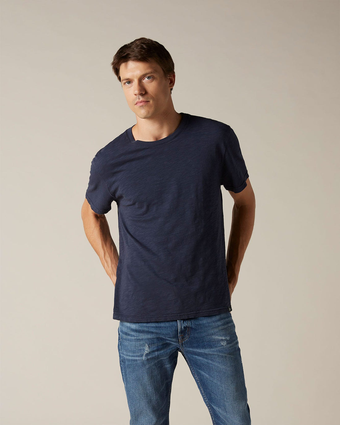 Dark Blue T-SHIRT Slub Navy Blue - BEVAVA