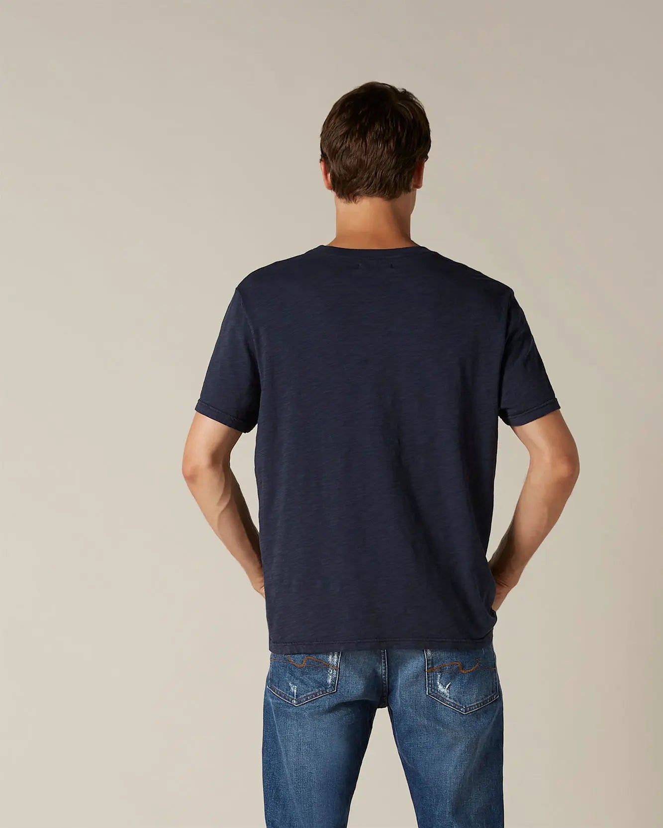 Dark Blue T-SHIRT Slub Navy Blue - BEVAVA
