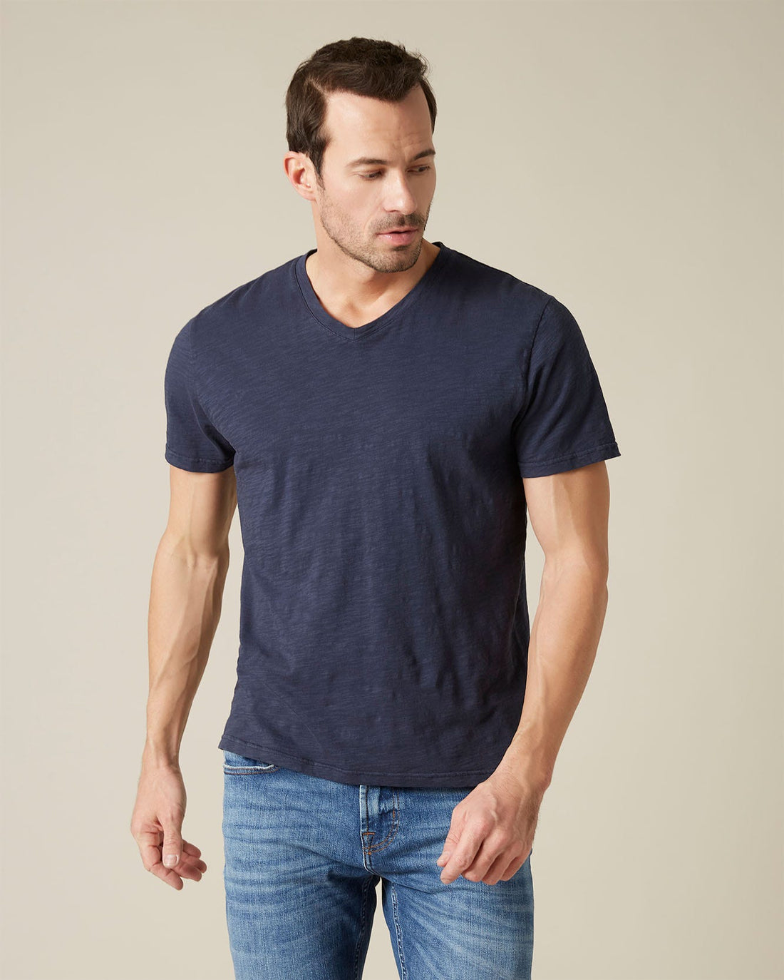 Dark Blue V-NECK T-SHIRT Slub Navy Blue 7 For All Mankind