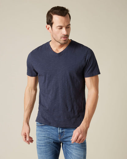 Dark Blue V-NECK T-SHIRT Slub Navy Blue 7 For All Mankind