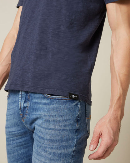 Dark Blue V-NECK T-SHIRT Slub Navy Blue 7 For All Mankind