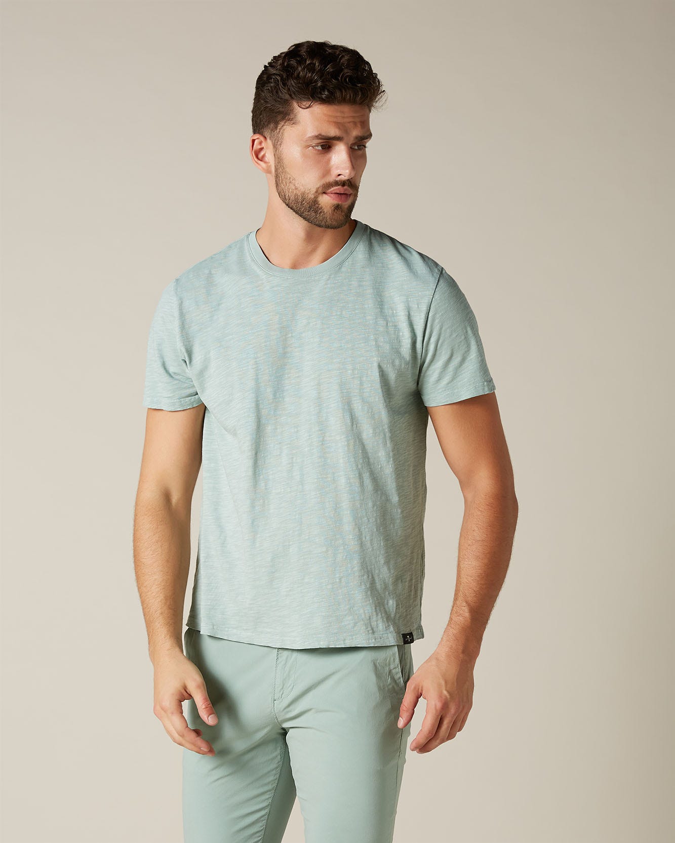 Light Green T-Shirt Slub Water Blue 7 For All Mankind
