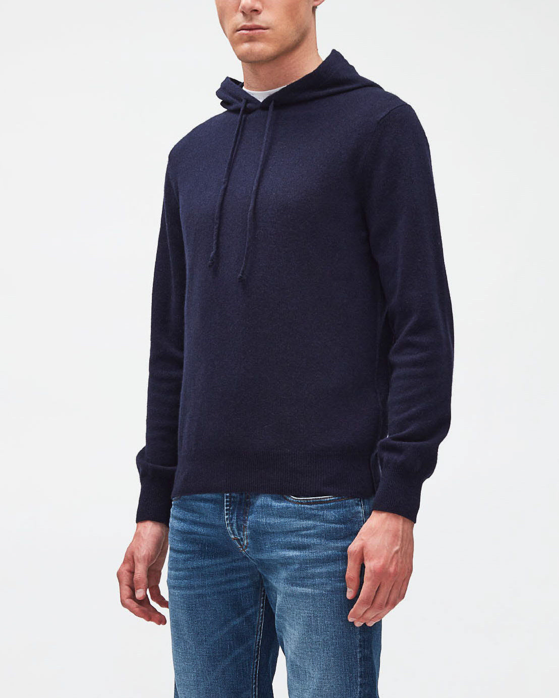 Dark Blue Hoodie Cashmere W/ Stitch Detail Navy