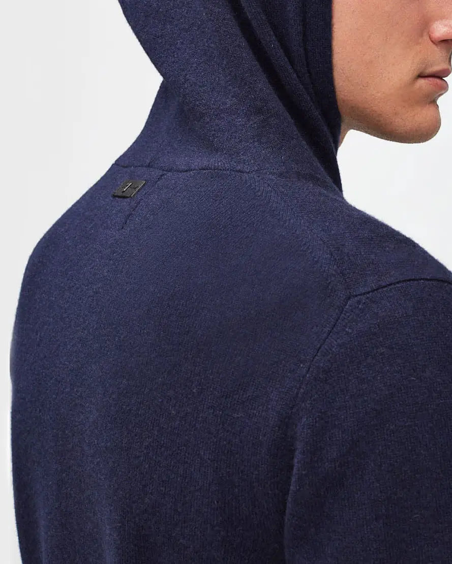 Dark Blue Hoodie Cashmere W/ Stitch Detail Navy - BEVAVA