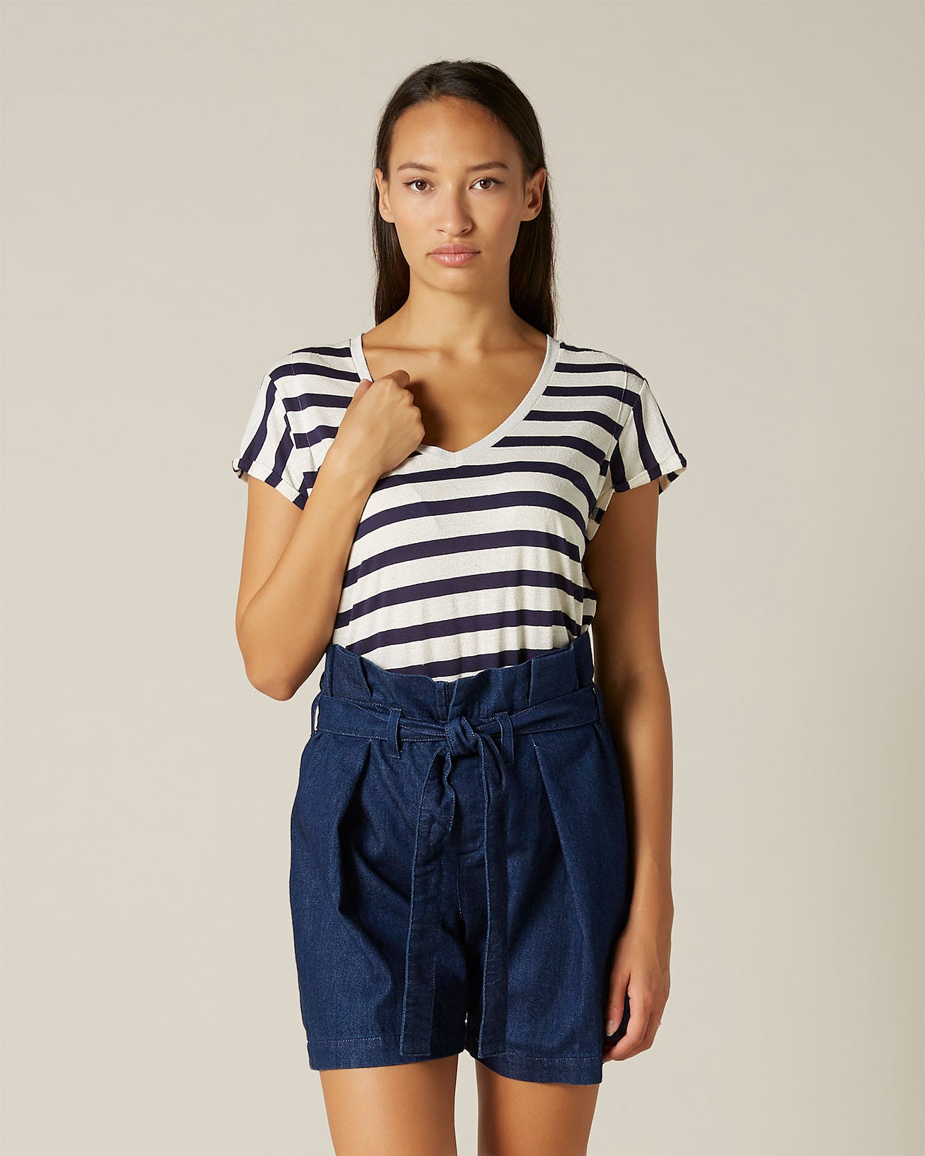 Dark Blue Tee Cotton Silk Navy Stripes 7 For All Mankind