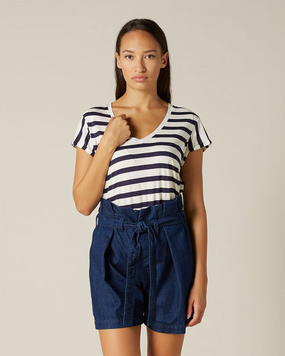 Dark Blue Tee Cotton Silk Navy Stripes 7 For All Mankind