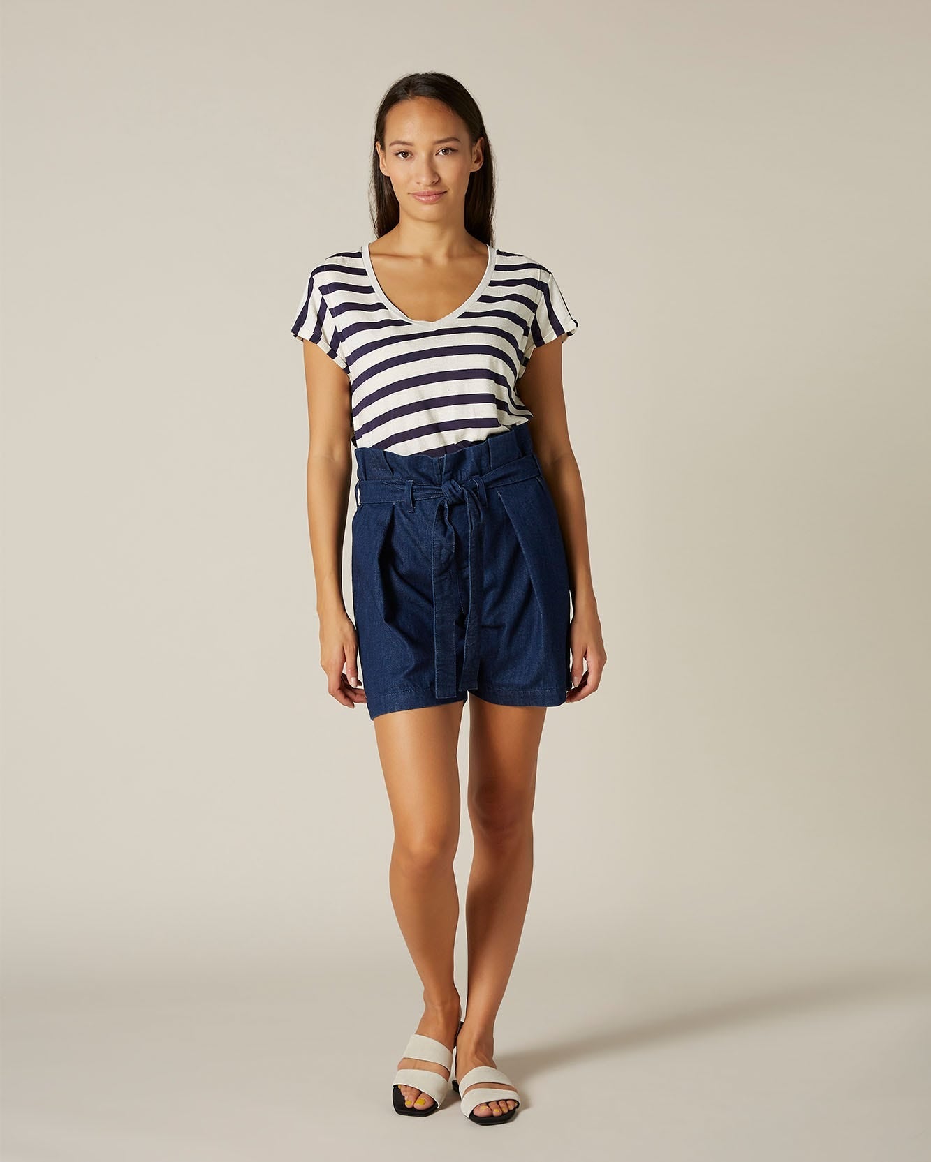 Dark Blue Tee Cotton Silk Navy Stripes 7 For All Mankind