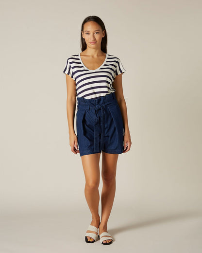 Dark Blue Tee Cotton Silk Navy Stripes 7 For All Mankind