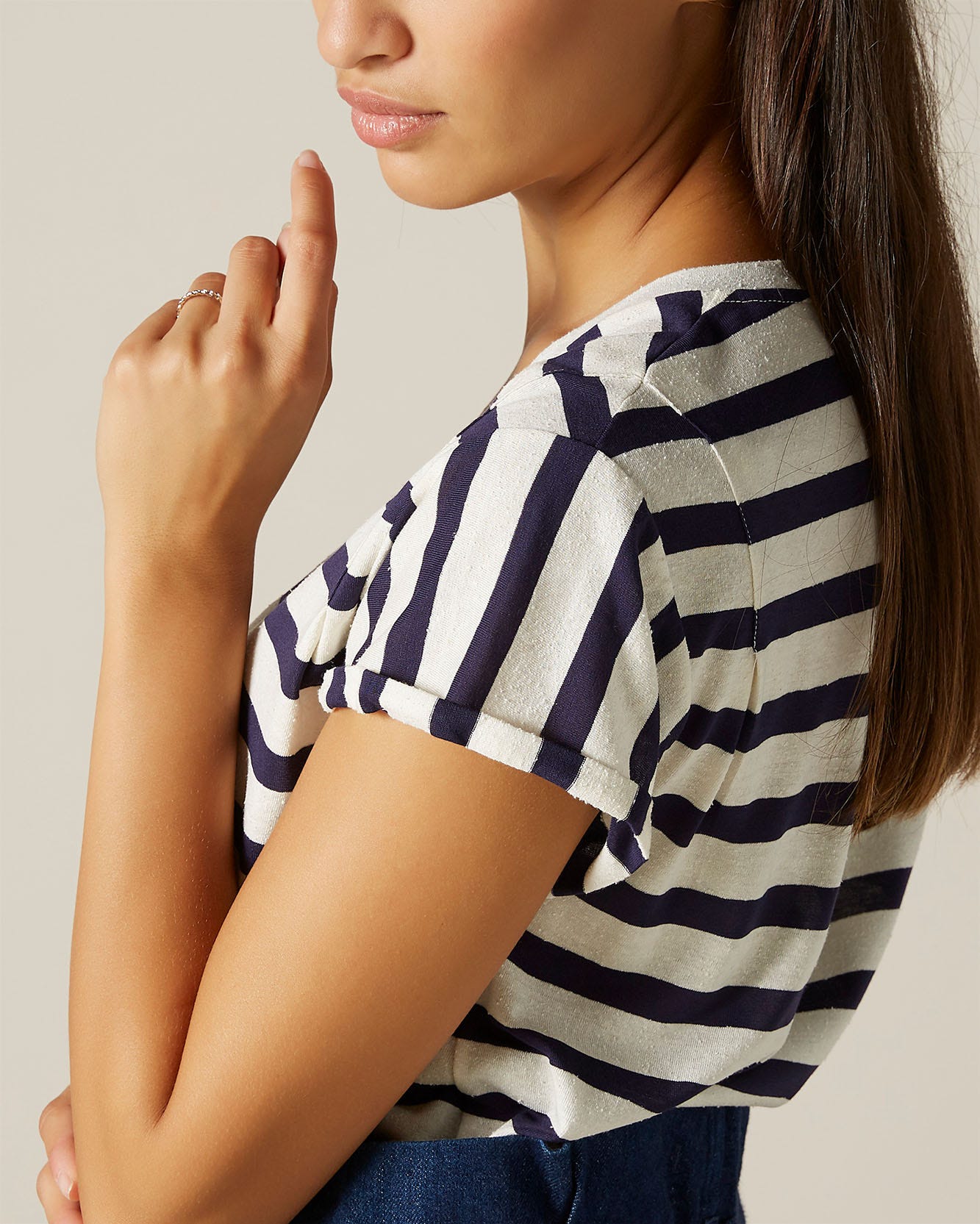 Dark Blue Tee Cotton Silk Navy Stripes 7 For All Mankind