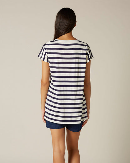 Dark Blue Tee Cotton Silk Navy Stripes 7 For All Mankind