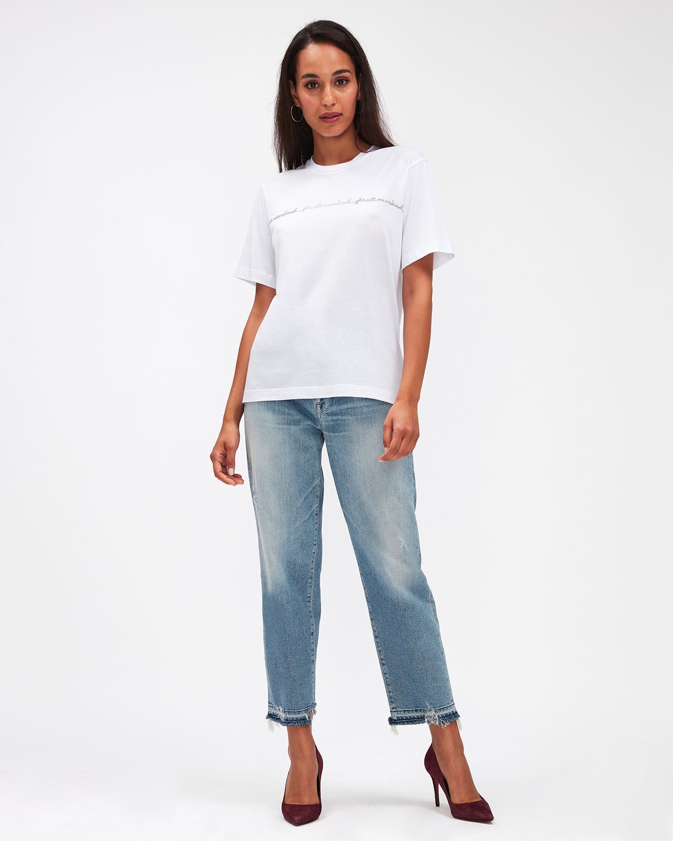 White MANKIND TEE Cutil Cloud With Crystals 7 For All Mankind