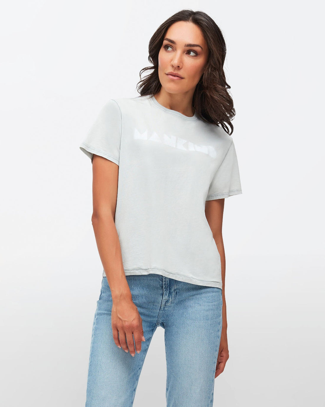 Light Blue Mankind Tee Cotton With Printed Logo Pale Blue 7 For All Mankind