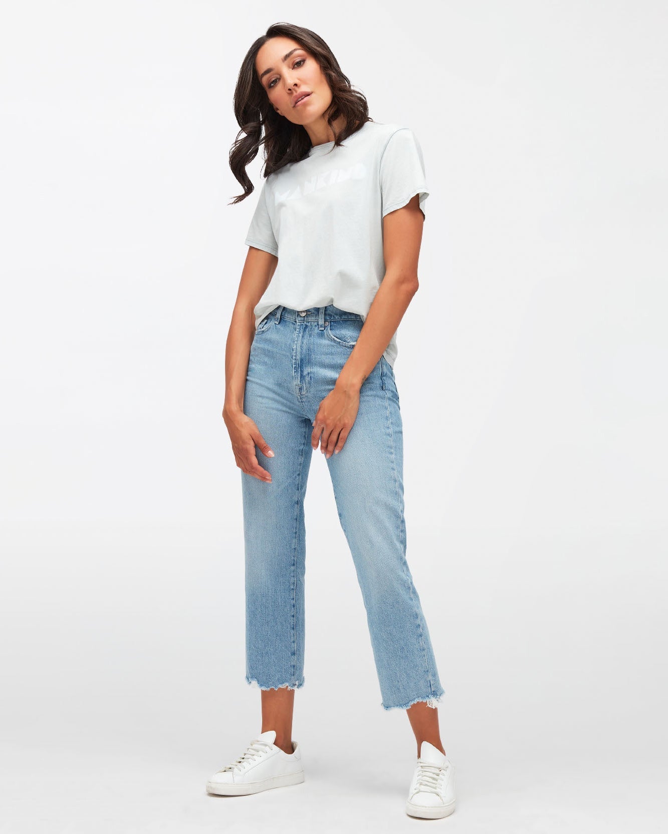 Light Blue Mankind Tee Cotton With Printed Logo Pale Blue 7 For All Mankind