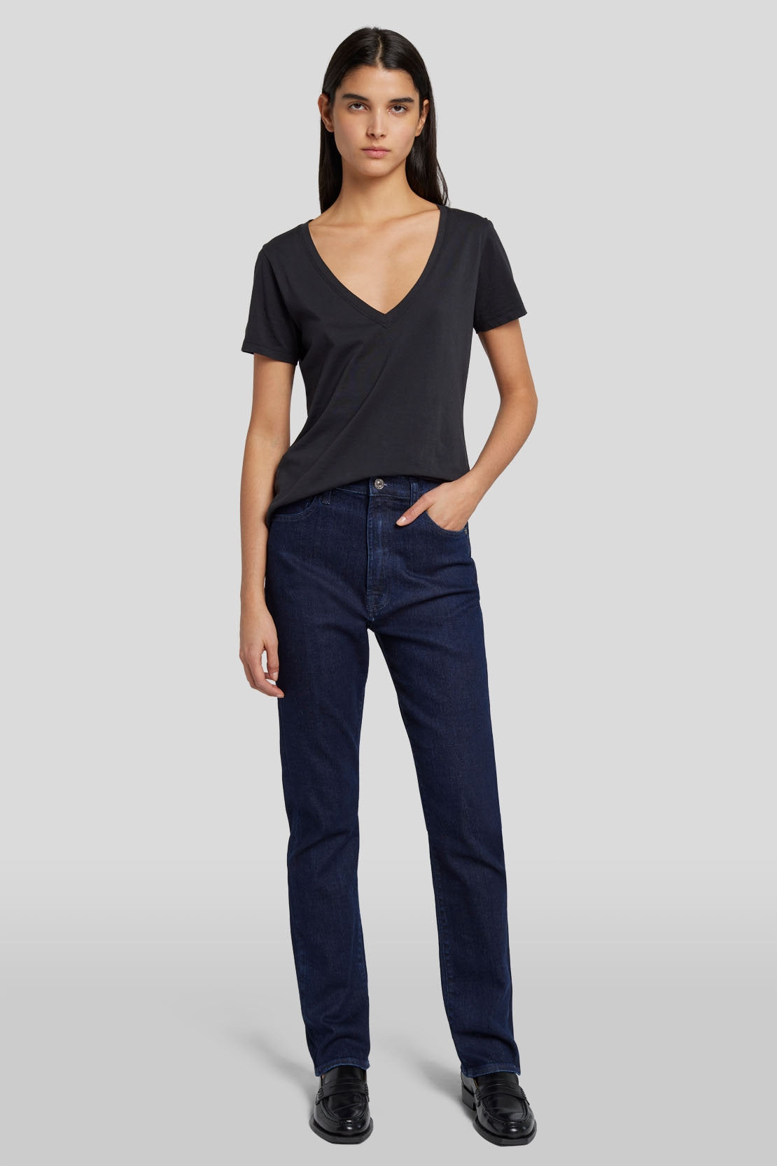 Easy V Neck Cotton Moonless Night_JSLLI090BL_BL_05