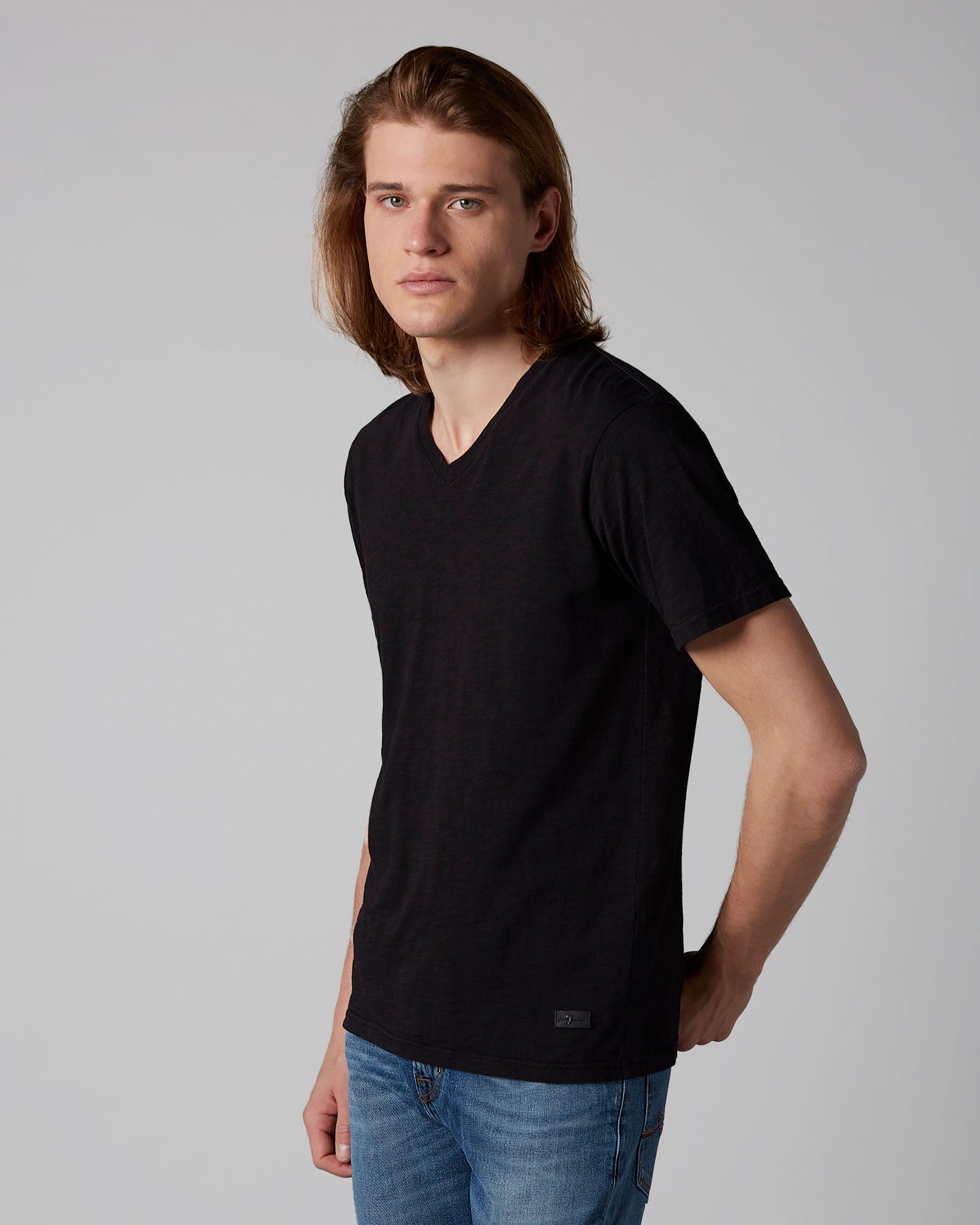 Black V-Neck T-Shirt Slub Black 7 For All Mankind