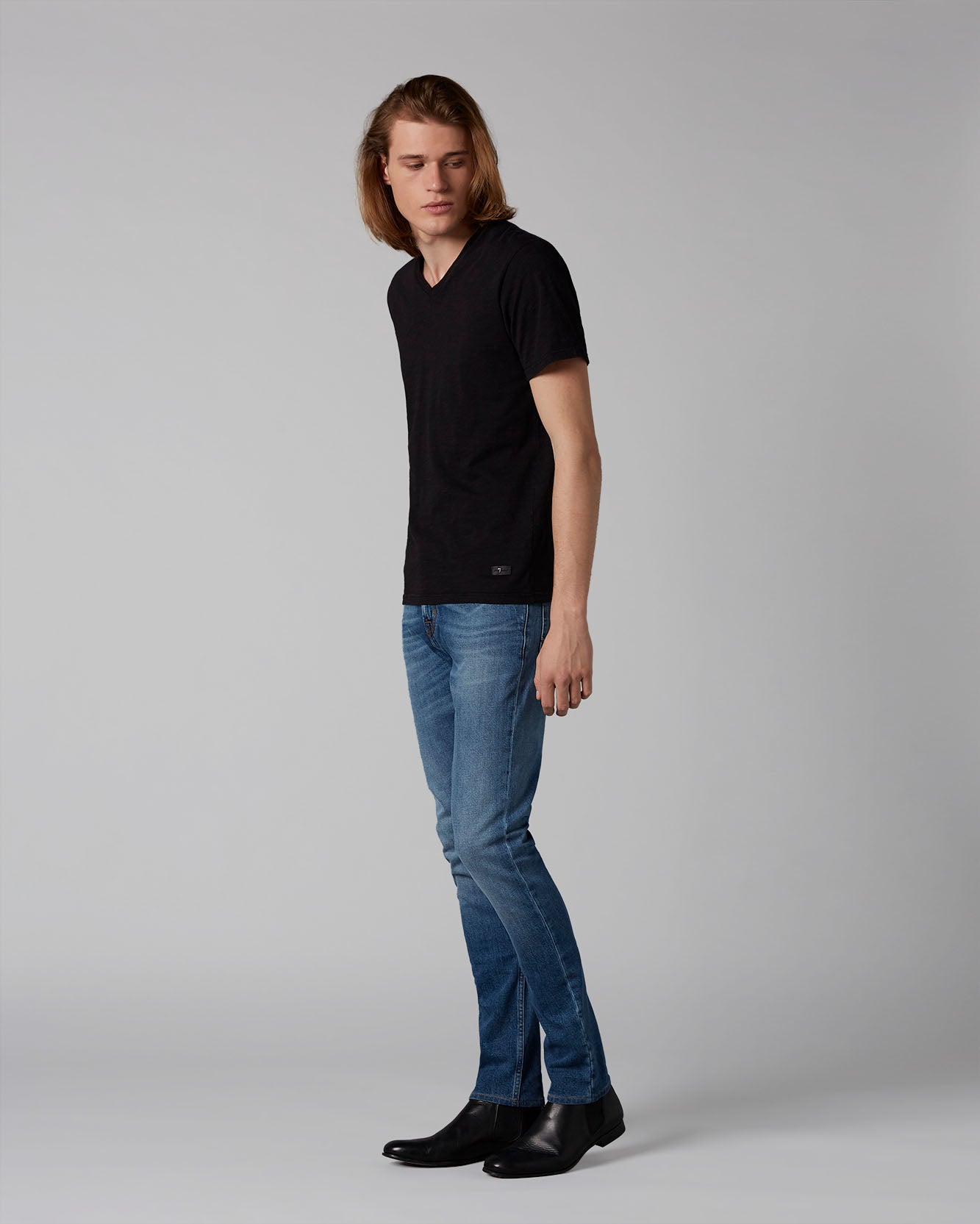 Black V-Neck T-Shirt Slub Black 7 For All Mankind