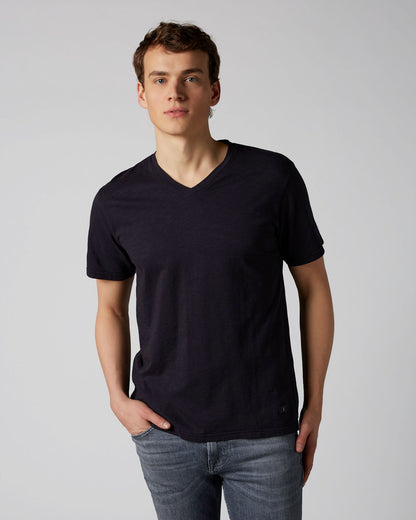 Dark Blue V-Neck T-Shirt Slub Navy 7 For All Mankind
