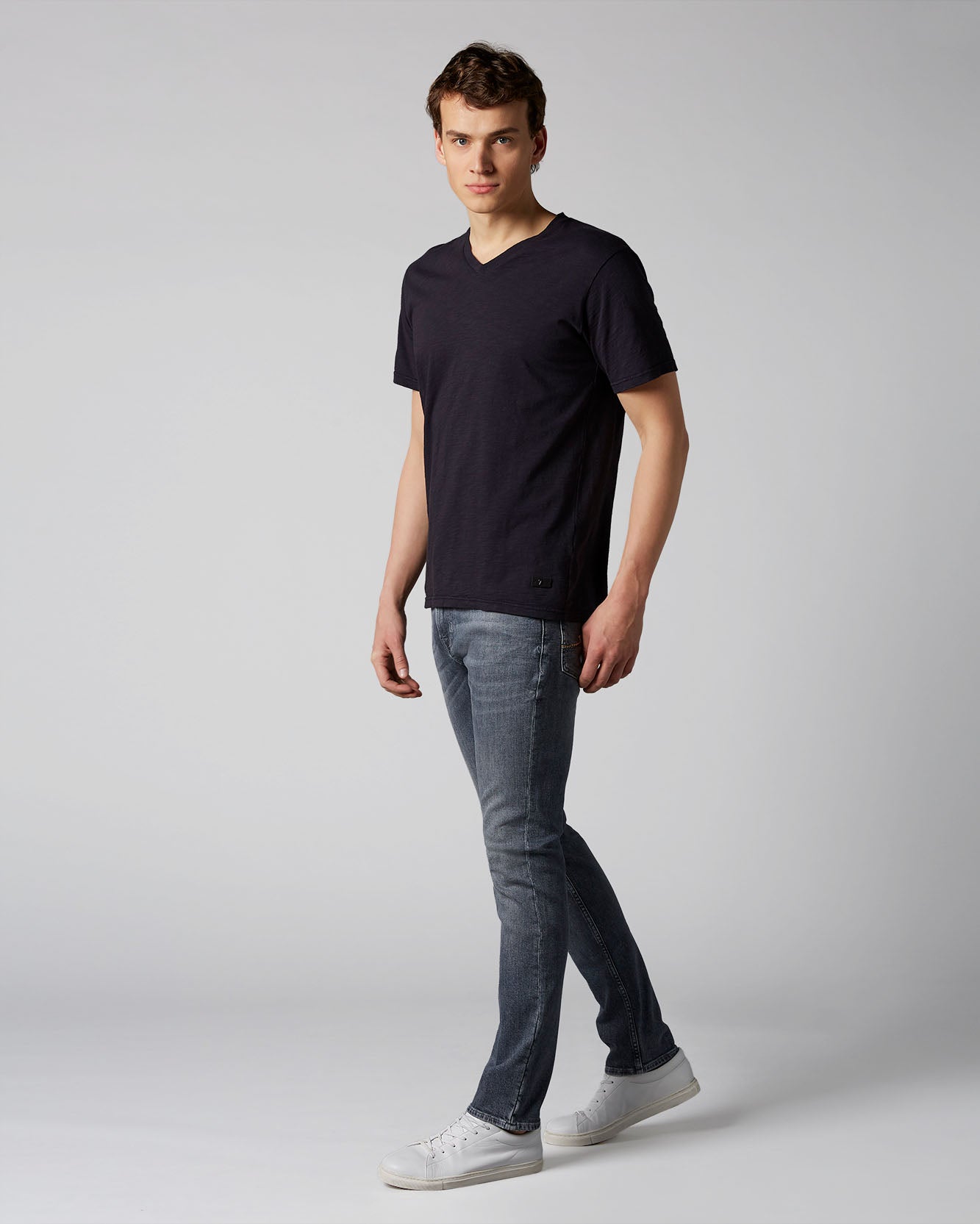 Dark Blue V-Neck T-Shirt Slub Navy 7 For All Mankind