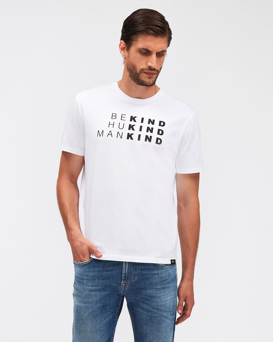 White GRAPHIC TEE Cotton Be Kind Sky Blue - BEVAVA