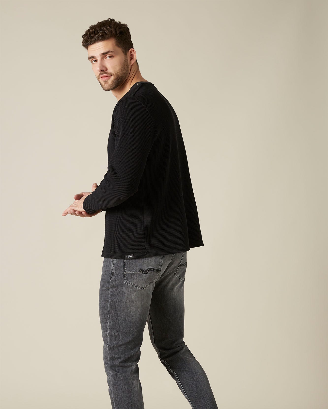 Black SERAFINO TEE Waffle Black 7 For All Mankind