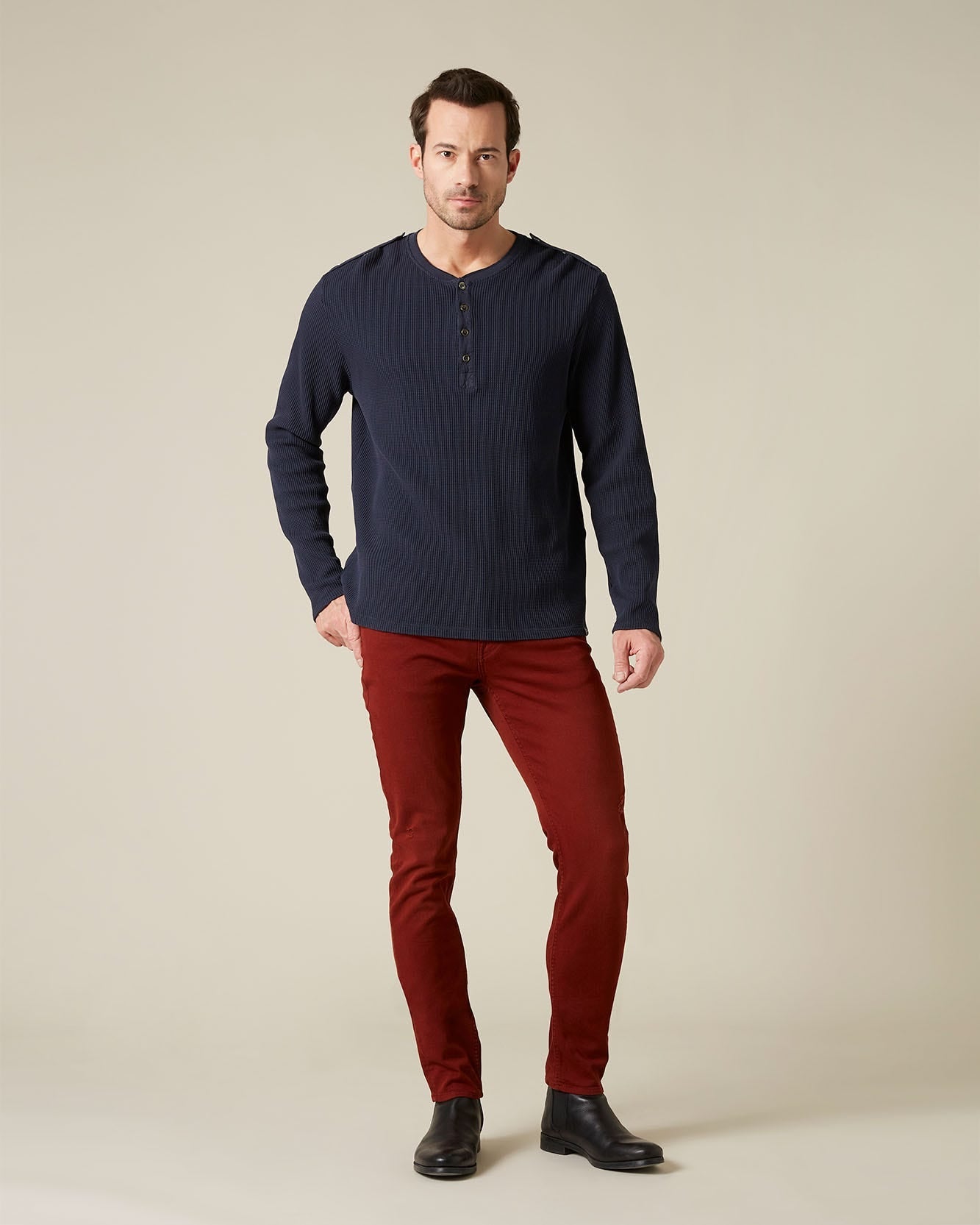 Dark Blue SERAFINO TEE Waffle Navy 7 For All Mankind