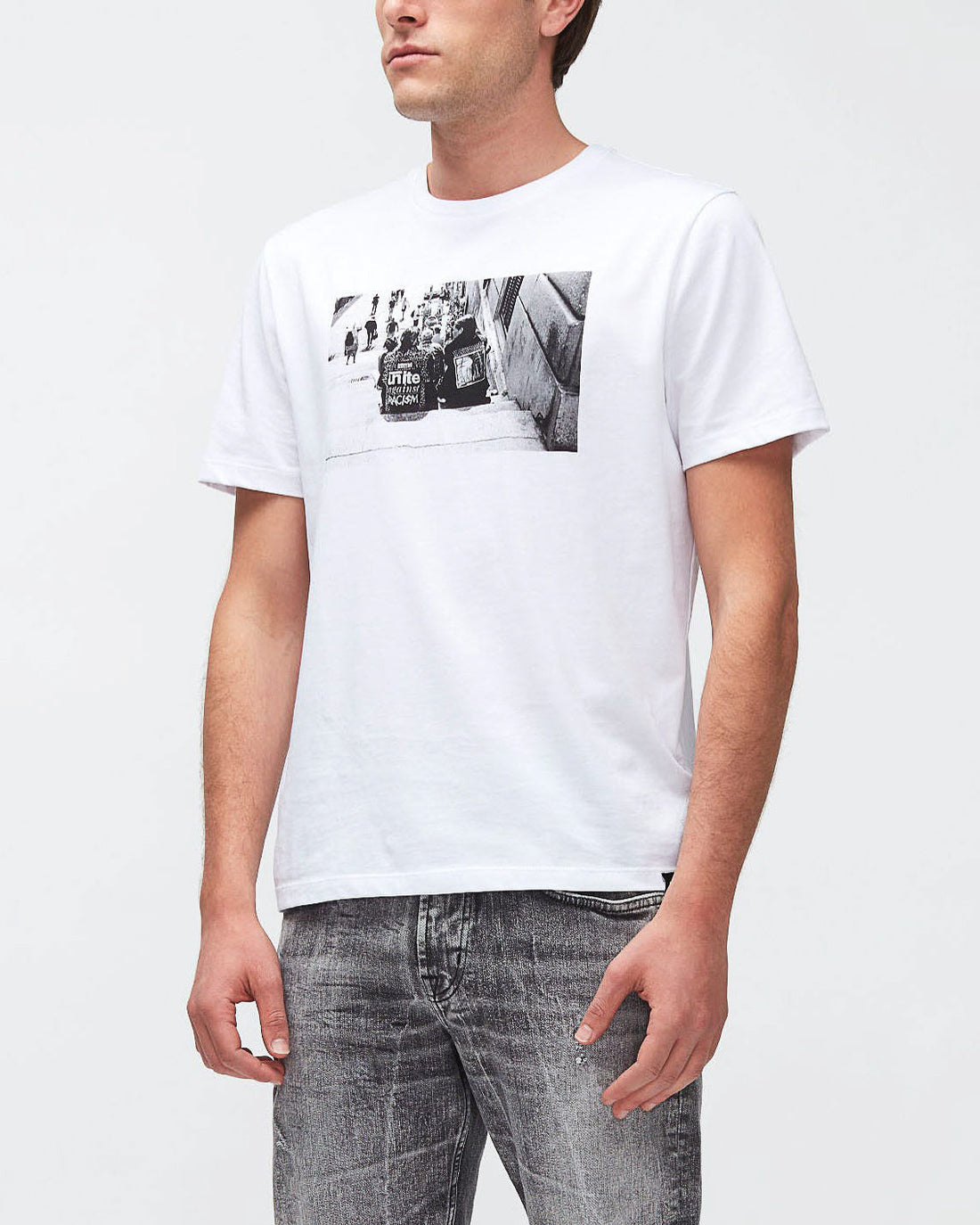 White Graphic Tee Jersey No Racism White 7 For All Mankind