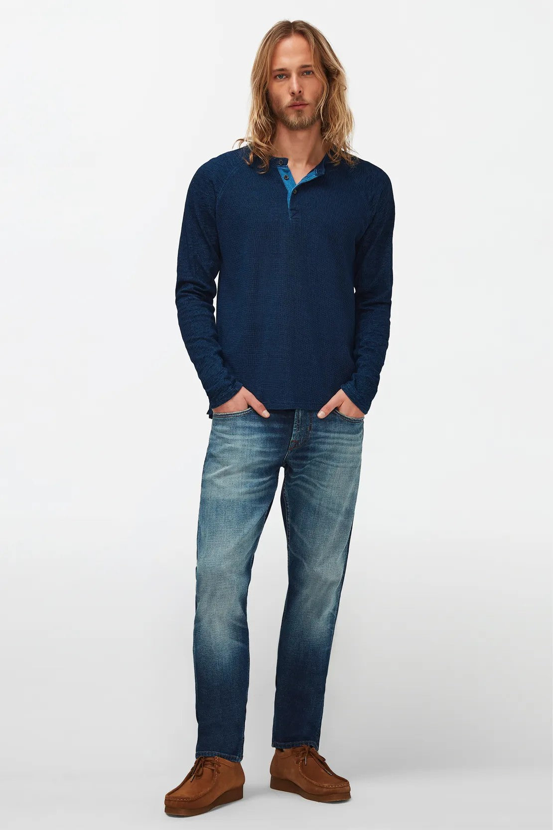 Henley Tee Cotton Textured Indigo