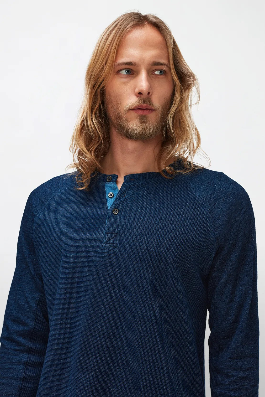 Henley Tee Cotton Textured Indigo