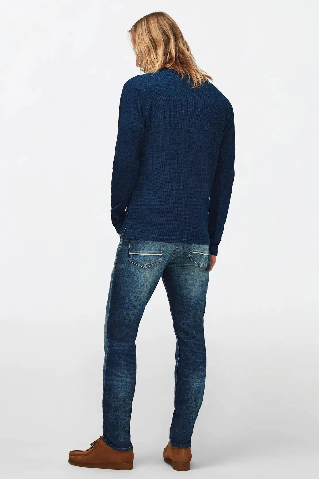 Henley Tee Cotton Textured Indigo - BEVAVA