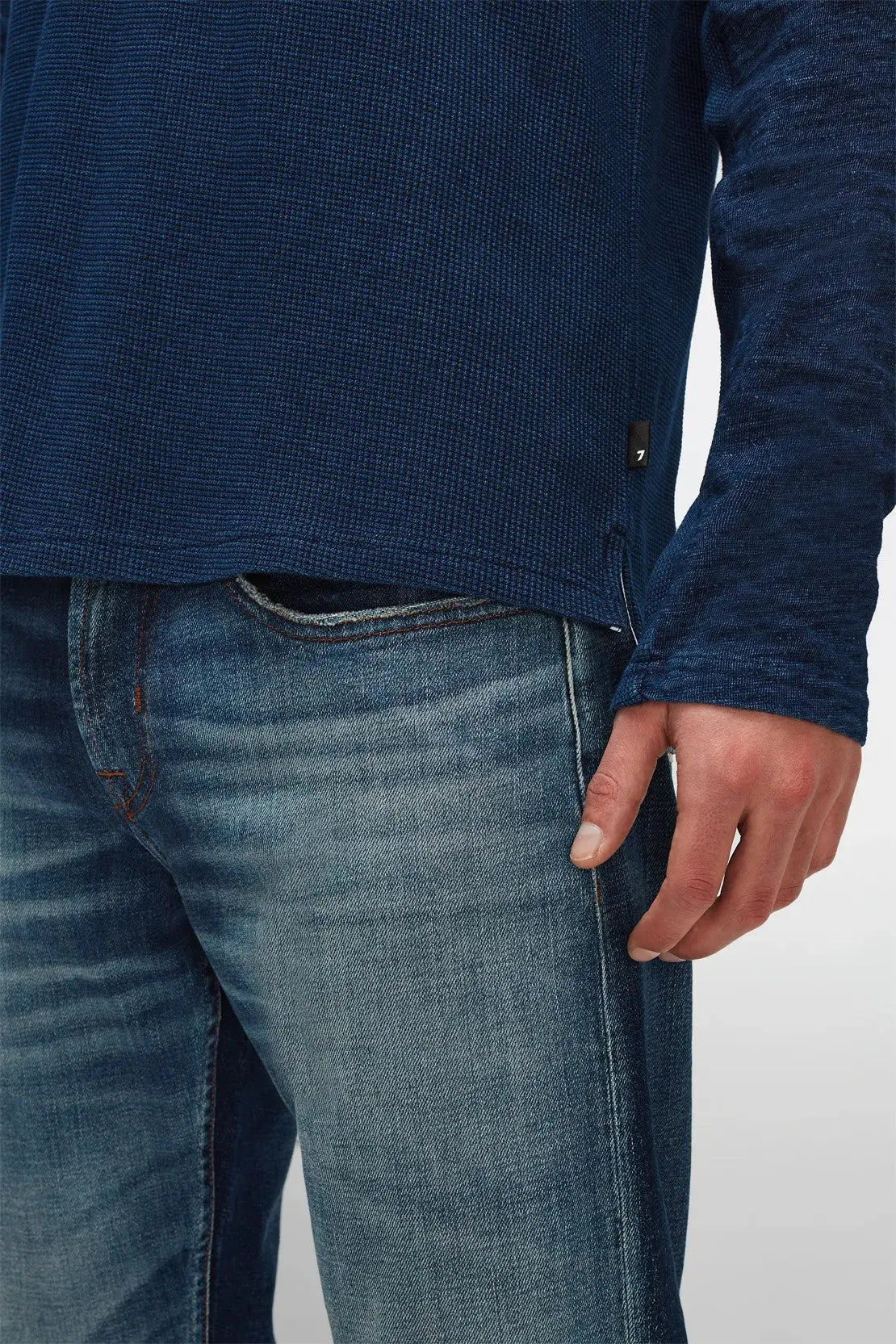 Henley Tee Cotton Textured Indigo - BEVAVA