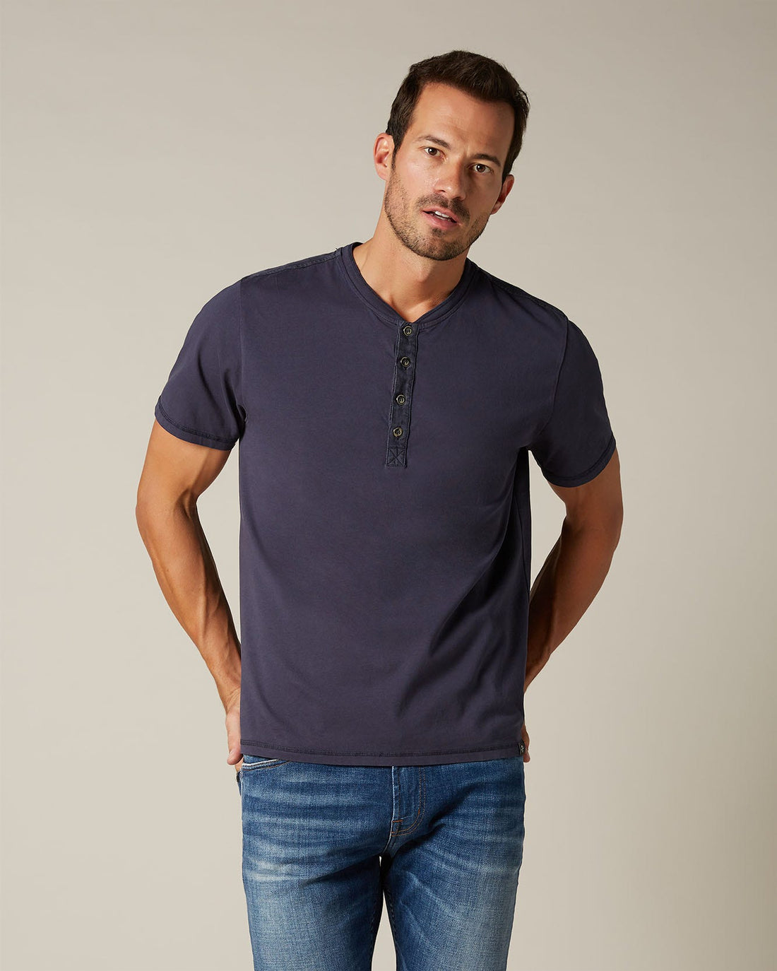 Dark Blue HENLEY S/S Jersey Navy 7 For All Mankind