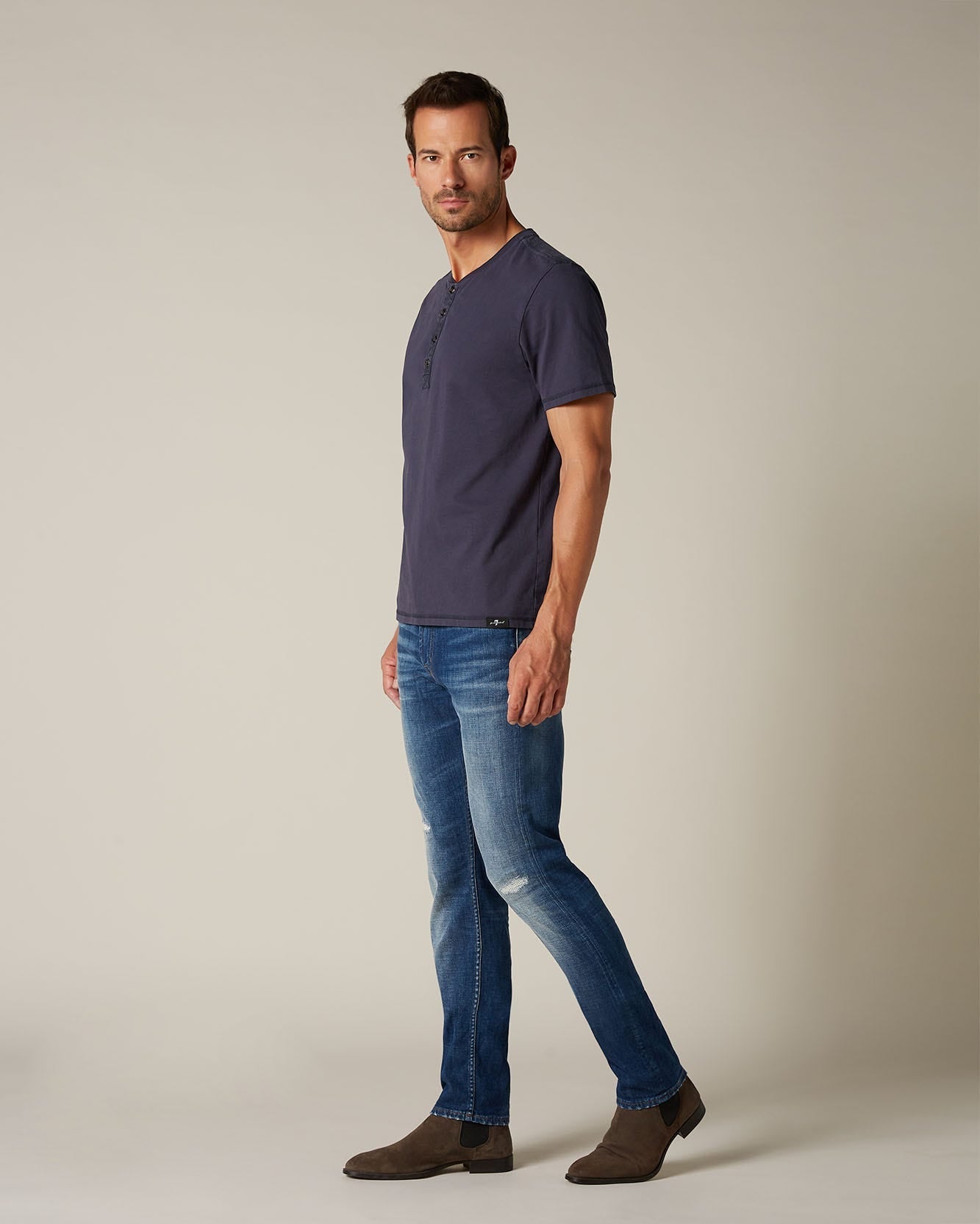 Dark Blue HENLEY S/S Jersey Navy 7 For All Mankind