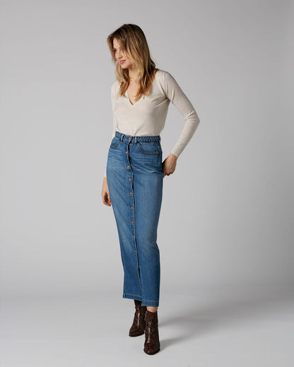 Light Blue Maxi Skirt Braided With Buttons 7 For All Mankind