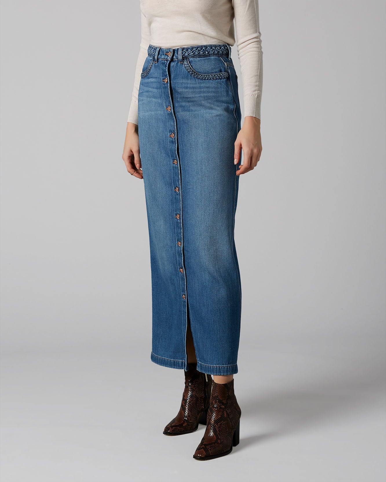 Light Blue Maxi Skirt Braided With Buttons 7 For All Mankind