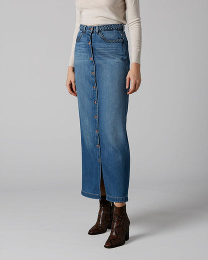 Light Blue Maxi Skirt Braided With Buttons 7 For All Mankind