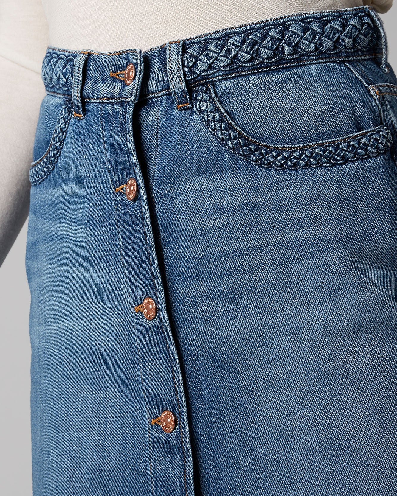 Light Blue Maxi Skirt Braided With Buttons 7 For All Mankind