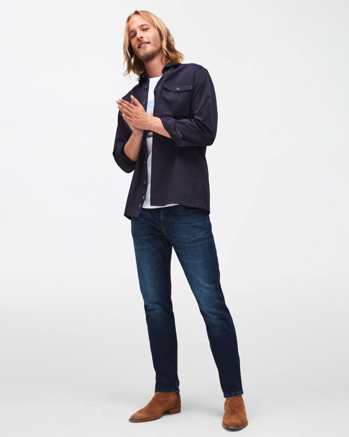 Dark Blue Slimmy Tapered Stretch Tek By My Side 7 For All Mankind